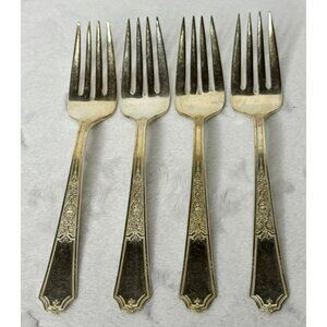 Set Of 4 Vintage 1847 Rogers Bros Silverplate ANCESTRAL Pattern Salad Forks